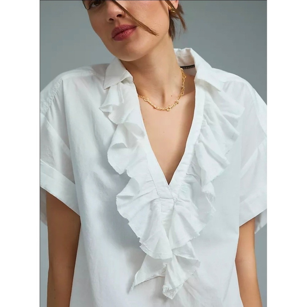 Pilcro Short-Sleeve Reworked Ruffled Blouse Size SP
